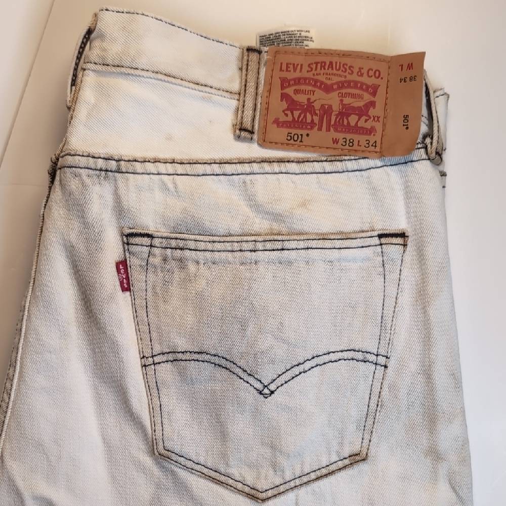 Levi's 501 Button Fly Acid Wash Jeans 38/34 - Picture 5 of 7